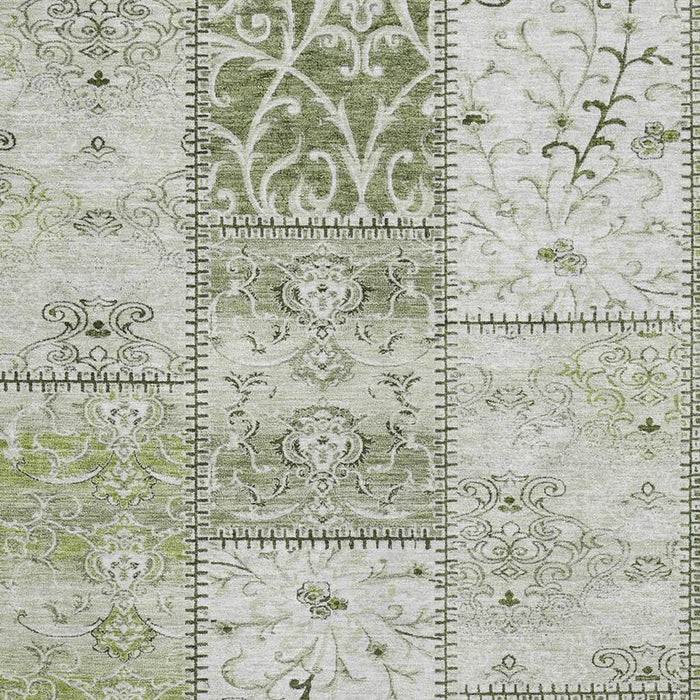 10' X 14' Patchwork Distressed Washable Area Rug With UV Protection (649576) - Green / Ivory