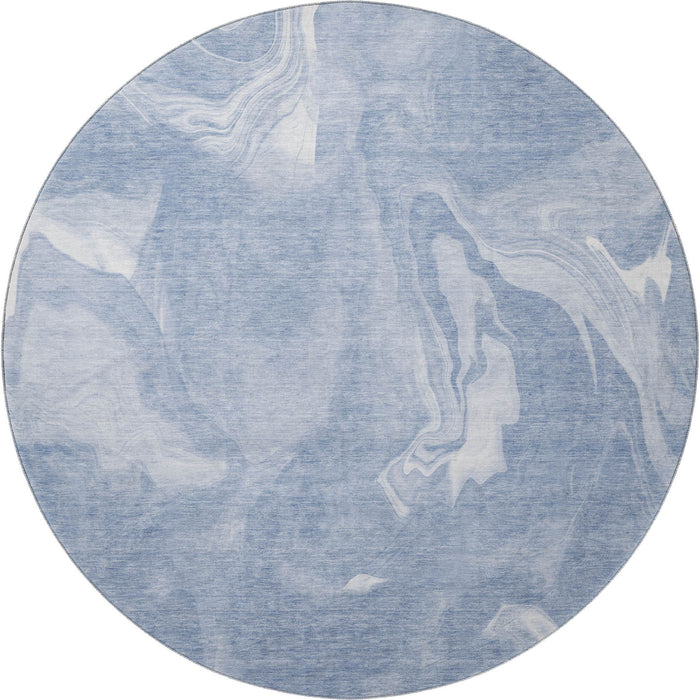 8' Abstract Washable Round Rug With UV Protection - Blue