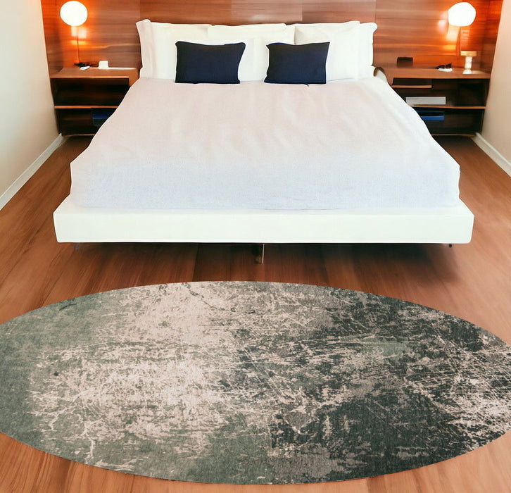 8' Round Abstract Non Skid Area Rug - Beige And Green