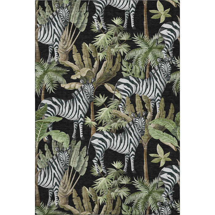 9' X 12' Geometric Washable Area Rug With UV Protection (646384) - Midnight / Green / Brown