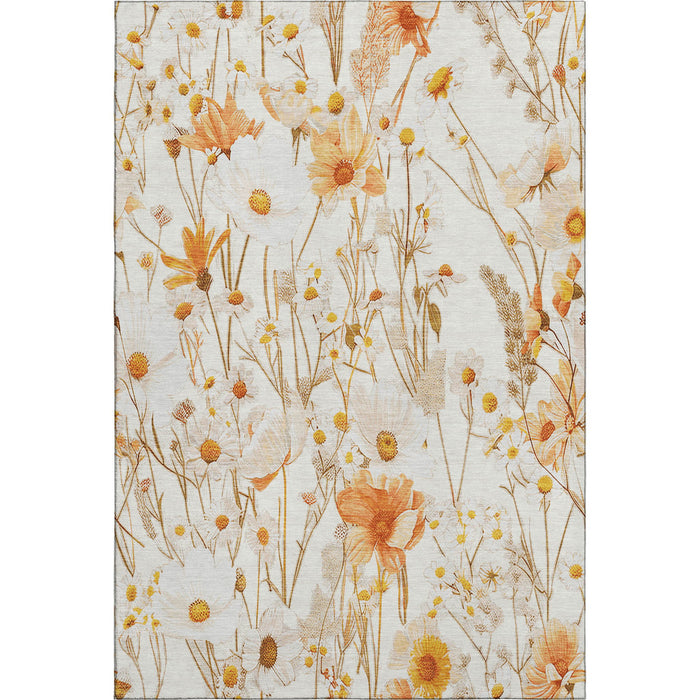 10' X 14' Floral Washable Area Rug With UV Protection (694062) - Ivory / Orange