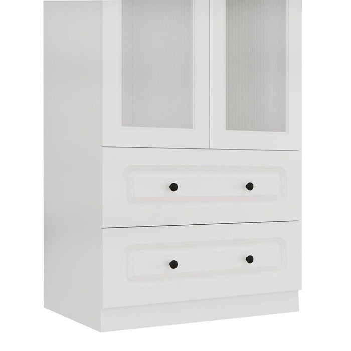 71" Wood Two Door Two Drawer Combo Dresser - White