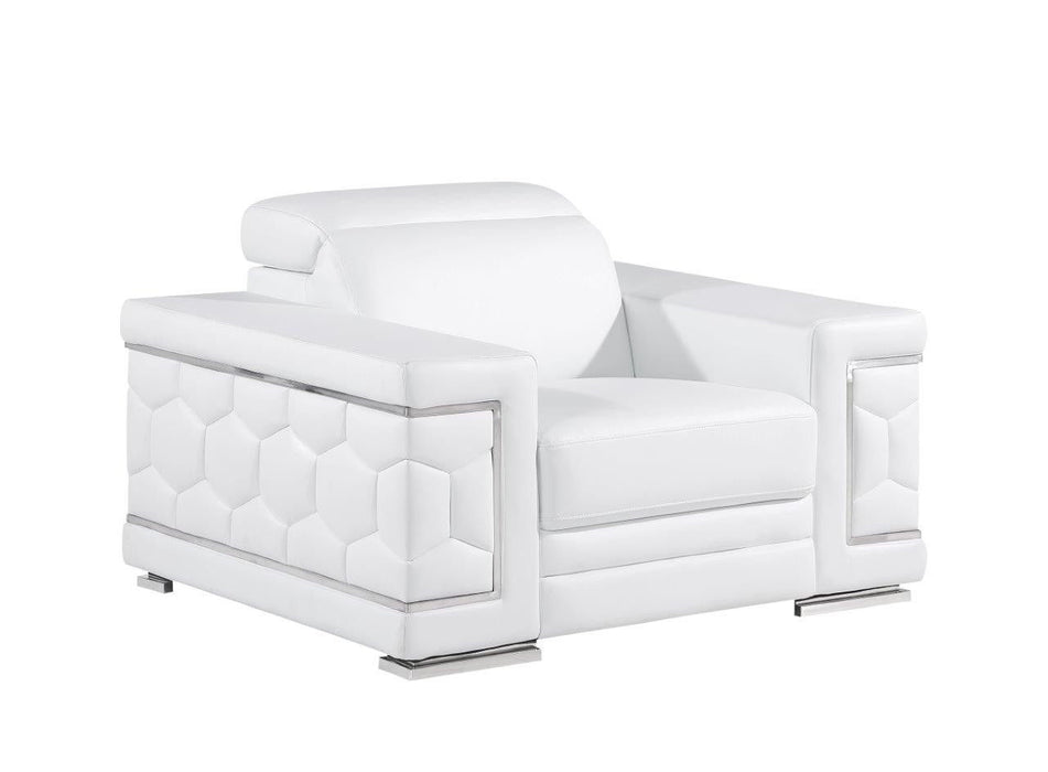 Genuine Leather Lounge Chair - White And Silver