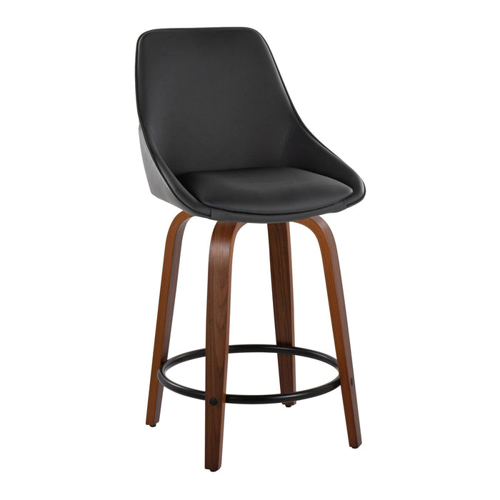 Diana - 24" Fixed-Height Counter Stool With Swivel And Round Black Metal Footrest (Set of 2) - Walnut Wood
