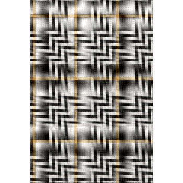 10' X 14' Plaid Washable Area Rug With UV Protection (682607) - Black / Ivory / Gold