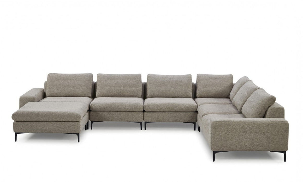 Designer Contemporary Fabric U Shaped Sectional Sofa - Tan