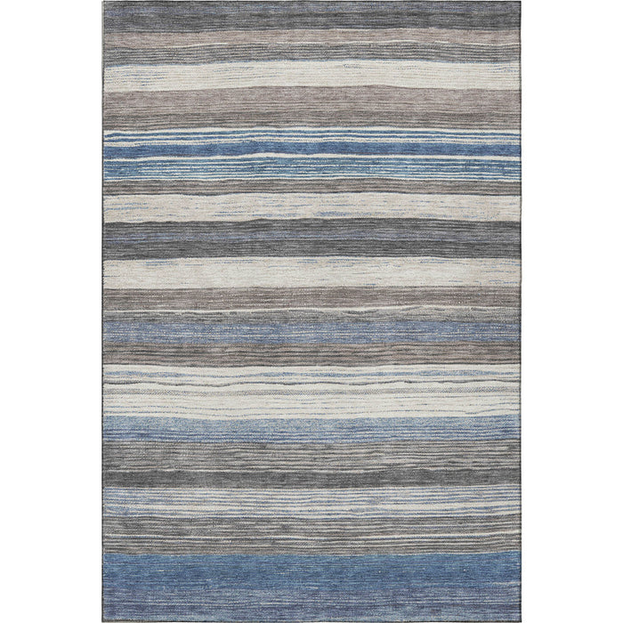 10' X 14' Striped Washable Area Rug With UV Protection (697692) - Denim Blue / Ivory / Gray