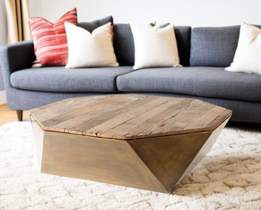 Solid Wood Octagon Distressed Lift Top Coffee Table - Natural