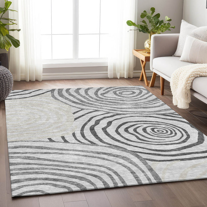 10' X 14' Transitional Abstract Washable Area Rug With UV Protection - Gray