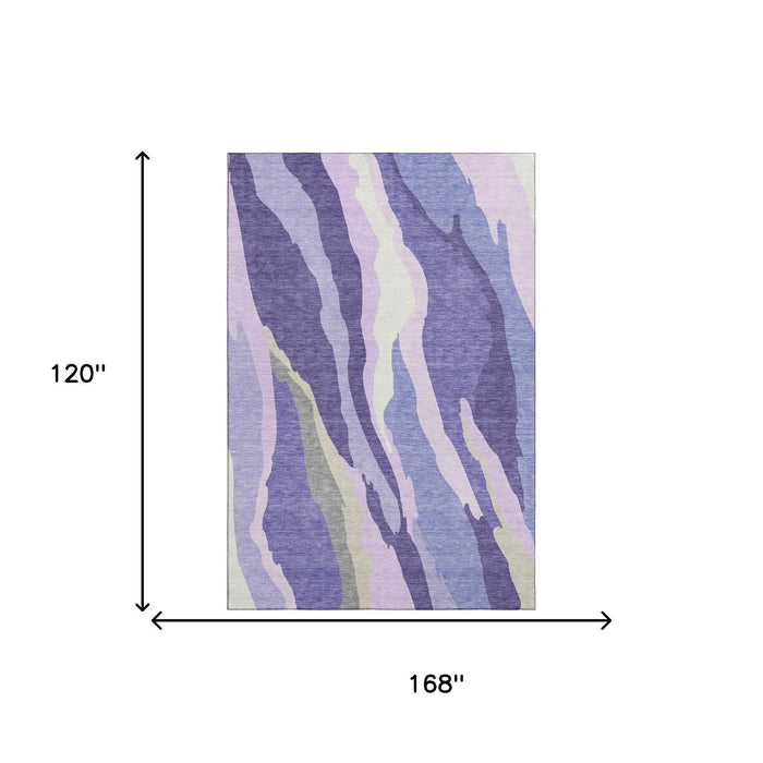 10' X 14' Abstract Washable Area Rug With UV Protection (682145) - Purple / Ivory / Gray