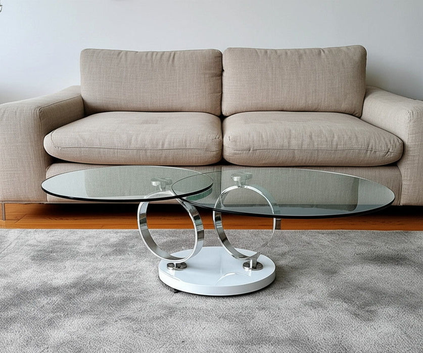 32" Glass And Metal Round Abstract Coffee Table - Clear