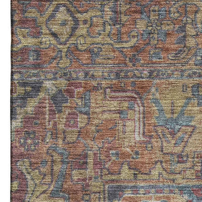 10' X 14' Medallion Distressed Washable Area Rug With UV Protection (649762) - Red / Blue