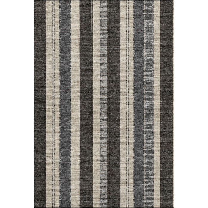 10' X 14' Striped Washable Area Rug With UV Protection (709264) - Black / Ivory / Gray