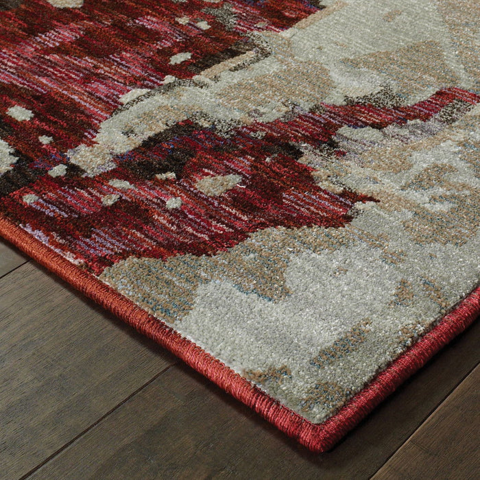 7' x 10' Abstract Power Loom Area Rug - Red And Beige