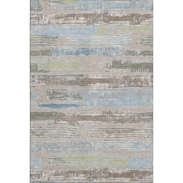 10' X 14' Striped Washable Area Rug With UV Protection (696524) - Taupe / Blue / Green
