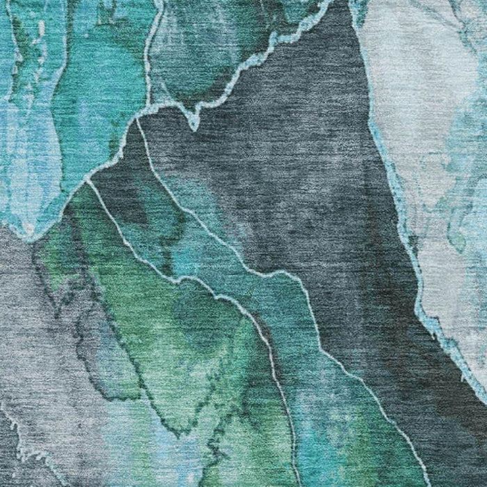 10' X 14' Floral Washable Area Rug With UV Protection (706205) - Teal / Green / Ivory