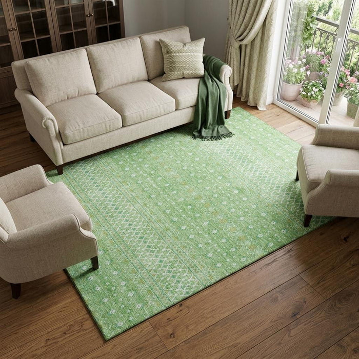10' X 14' Tribal Washable Area Rug With UV Protection (657149) - Artichoke Green / Gold / Ivory