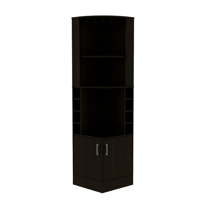 71" Wood Corner Bar Cabinet With Two Doors - Black