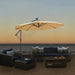 Giga 10 ft taupe outdoor cantilever patio umbrella with 32 LED lights, easy open adjustment, metal frame, and hanging design