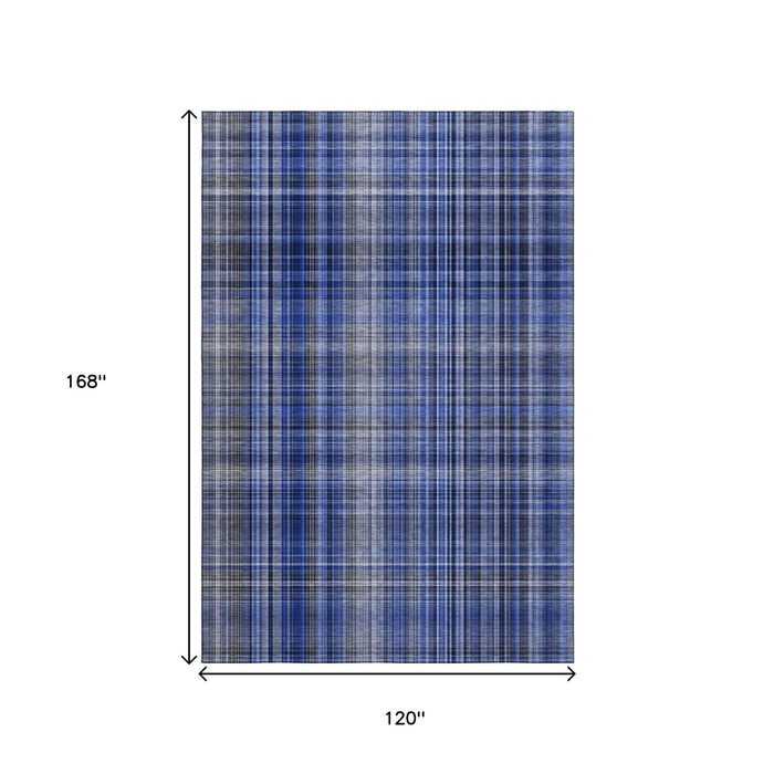 10' X 14' Plaid Washable Area Rug With UV Protection (648280) - Navy Blue / Gray