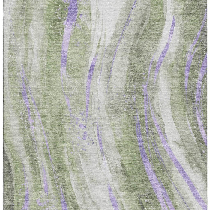 10' X 14' Abstract Washable Area Rug With UV Protection (696806) - Olive Green / Lavender / Ivory