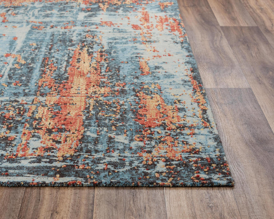 9' X 12' New Zealand Lambs Wool Abstract Hand Carved Handmade Area Rug (748004) - Blue / Apricot / Ivory