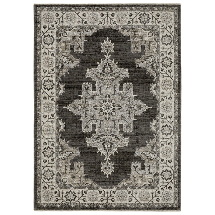 10' X 13' Medallion Area Rug With Fringe - Gray And Beige
