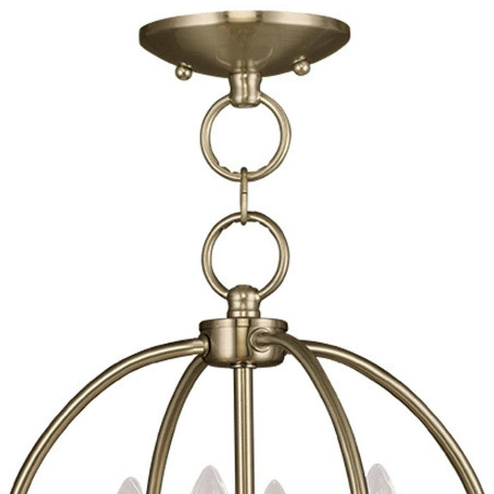 Four Light Metal Dimmable Chandelier With Shades - Brass / White