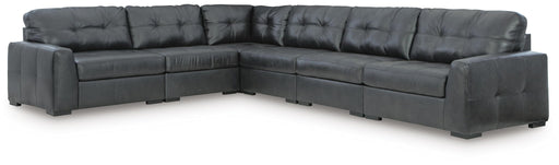 Signature Design by Ashley Brindley Pier 6-piece sectional sofa in fog fabric, showing plush cushions and modern stationary design.