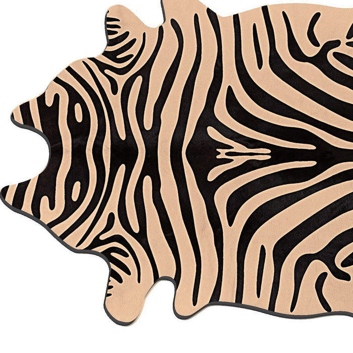 5' x 7' Zebra Print Genuine Cowhide Handmade Area Rug - Black And Tan