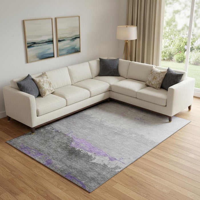 10' X 14' Abstract Washable Area Rug With UV Protection (706909) - Purple / Gray
