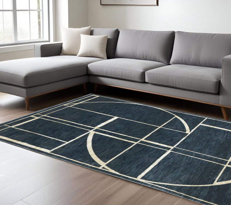 8' X 11' Geometric Area Rug - Blue And Ivory