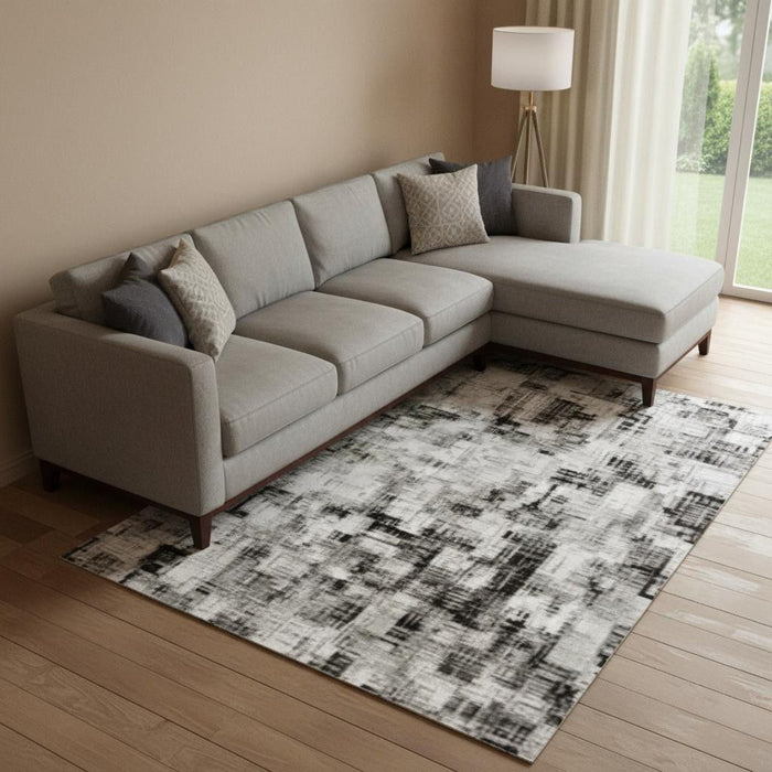 10' X 14' Abstract Washable Area Rug With UV Protection (705635) - Coral / Ivory