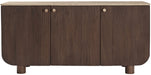 Mango wood sideboard by Meridian Furniture with sleek design and multiple storage drawers, ideal for modern dining rooms.