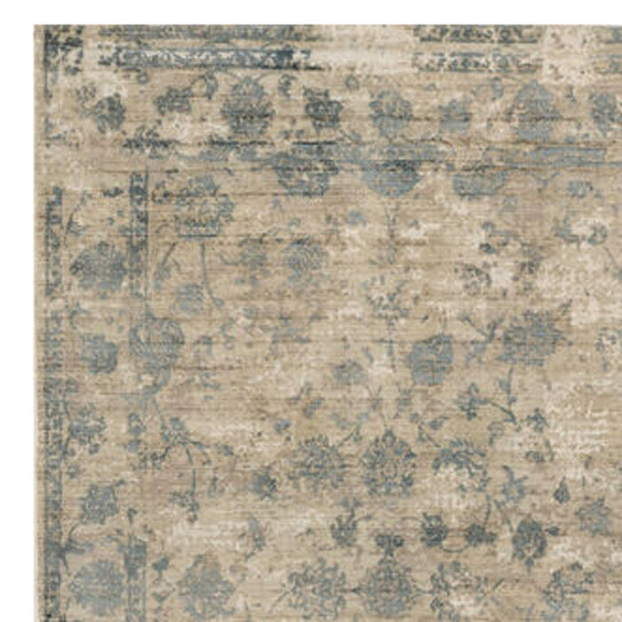 9' x 12' Floral Vines Hand Loomed Distressed Area Rug - Blue