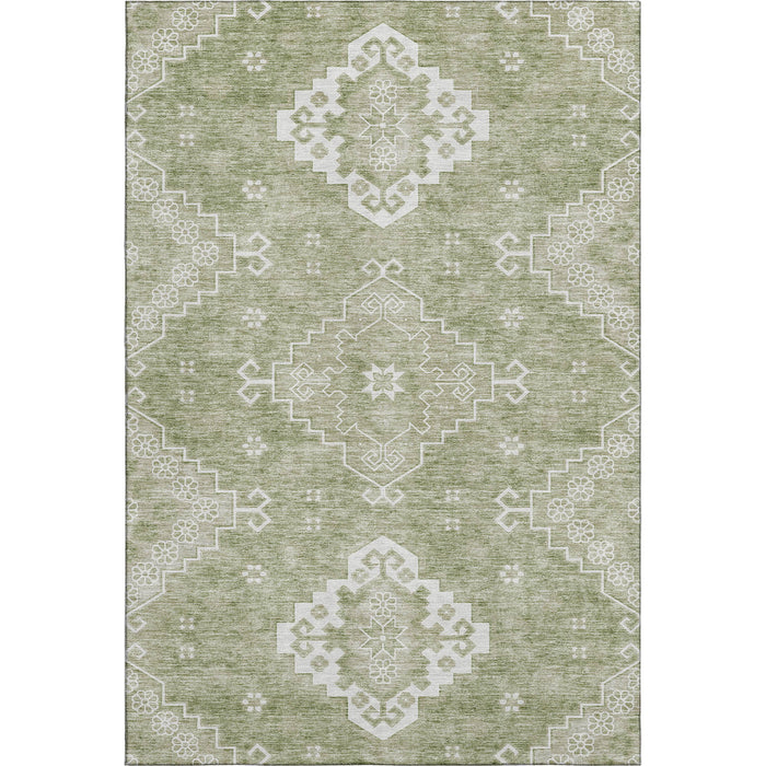 10' X 14' Medallion Washable Area Rug With UV Protection (667396) - Artichoke Green / Ivory