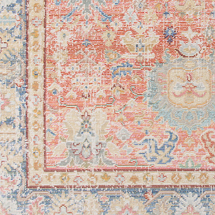 9' x 13' Floral Power Loom Polyester Area Rug - Blue Gold And Orange
