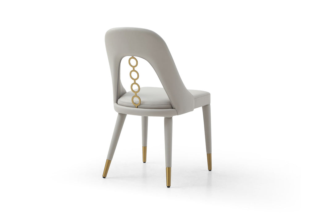 Faux Leather Stainless Steel Dining Side Chairs (Set of 2) - Gray / Gold