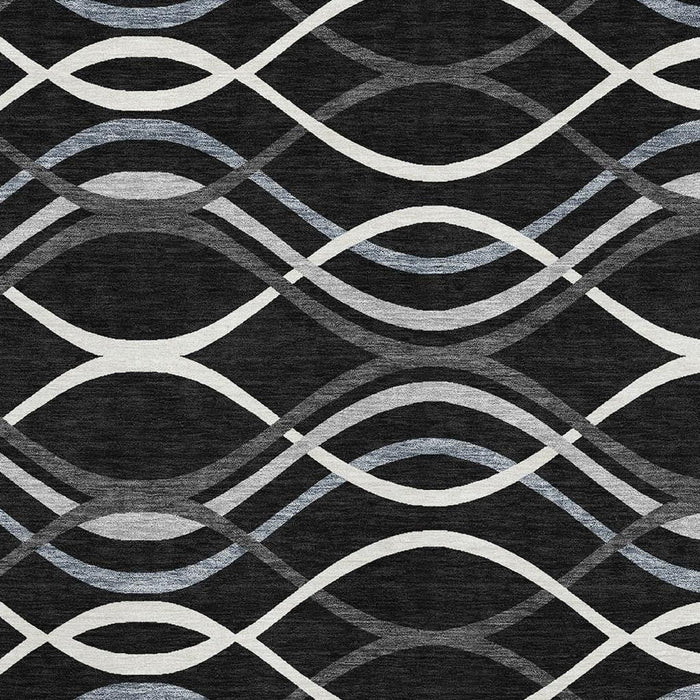 10' X 8' Abstract Washable Area Rug With UV Protection - Black / Gray