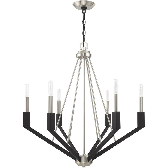 27" Six Light Dimmable Chandelier With Shades - Nickel