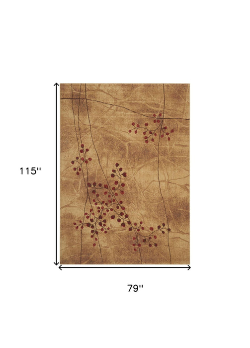 7' x 10' Floral Power Loom Area Rug - Brown