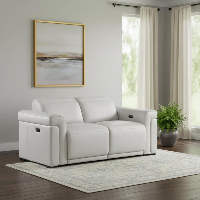 Italian Leather Power Reclining Loveseat (720493) - Light Gray / Black