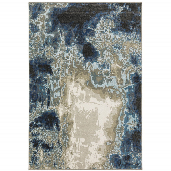 10' x 13' Abstract Power Loom Stain Resistant Area Rug - Blue Gray Charcoal And Beige