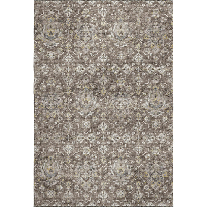 8' X 10' Floral Medallion Distressed Washable Area Rug With UV Protection (644560) - Taupe / Ivory / Gold