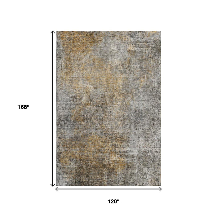 10' X 14' Abstract Washable Area Rug With UV Protection (650668) - Gray / Copper