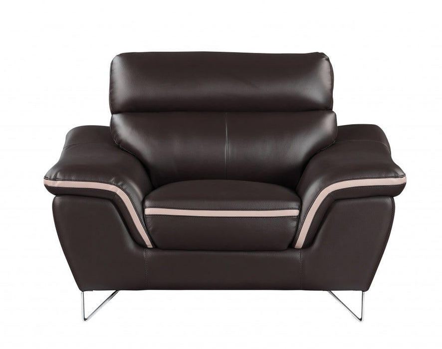 Leather Match Solid Color Pillow Top Arms Club Chair Silver Legs - Brown