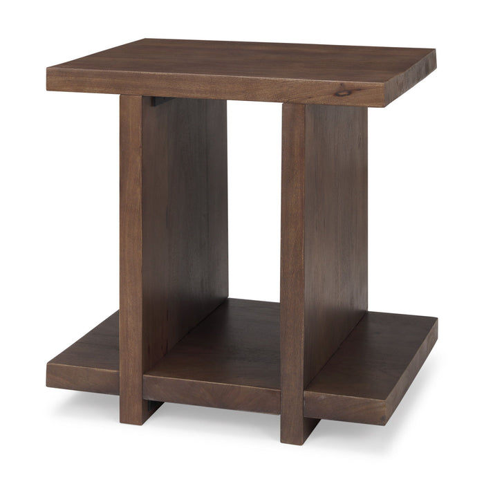 22" Modern Solid Wood Sled End Table With Shelf - Brown