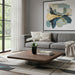 HomeRoots wood and stainless steel square coffee table with brown wooden top and silver metal pedestal base.