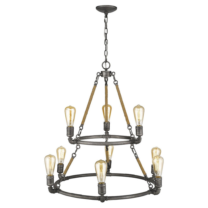 Nine Light Metal Dimmable Chandelier - Brown / Black