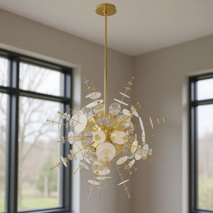 38" Six Light Dimmable Chandelier With Shades - Brass